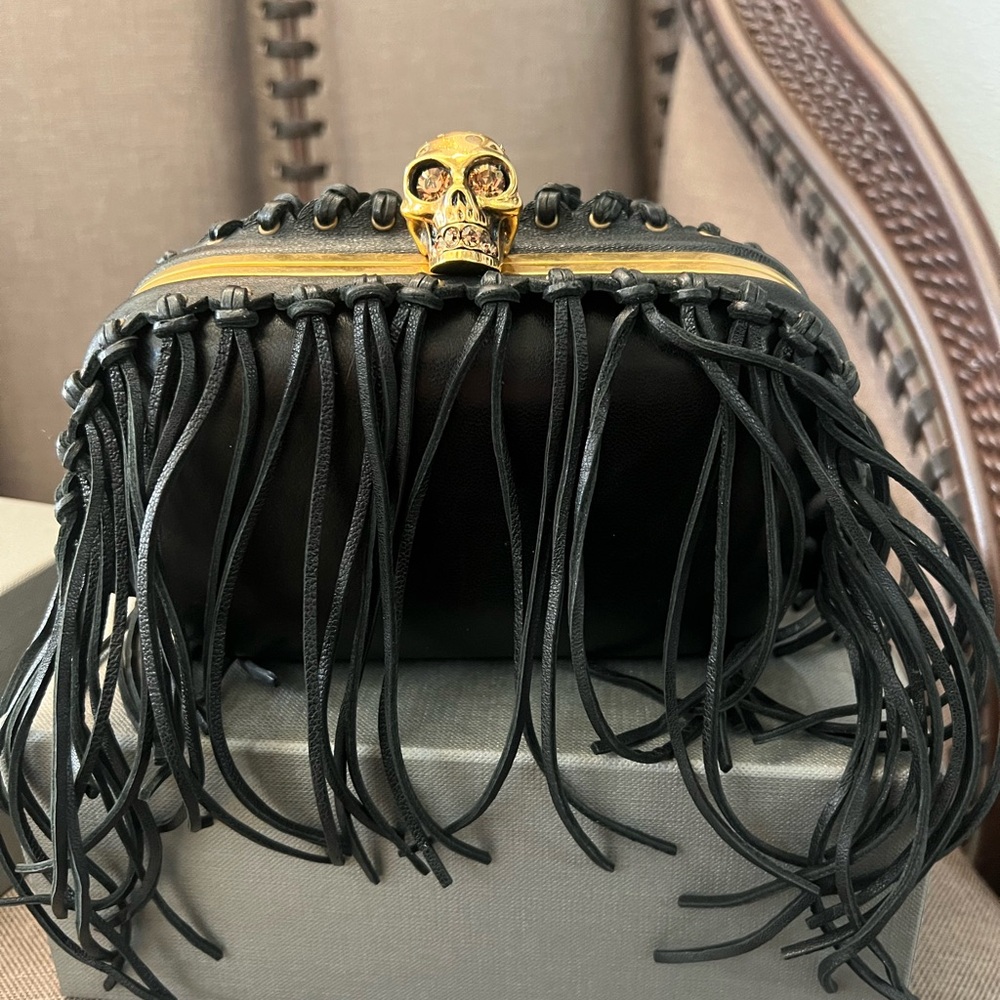Alexander McQueen Black Skull Fringe Clutch